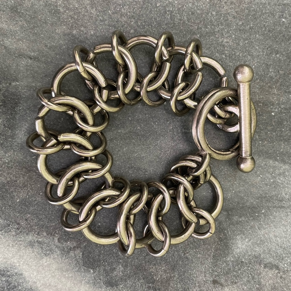 Vintage 90s Donna Karan New York Brutalist Silver Chain Bracelet DKNY
